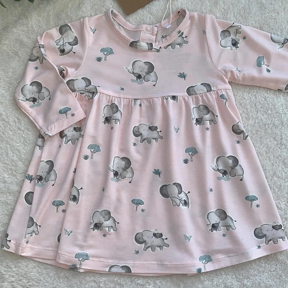NWT Angel Dear Pink Dress and Bloomers GRAY ELEPHANTS 3-6M Bamboo